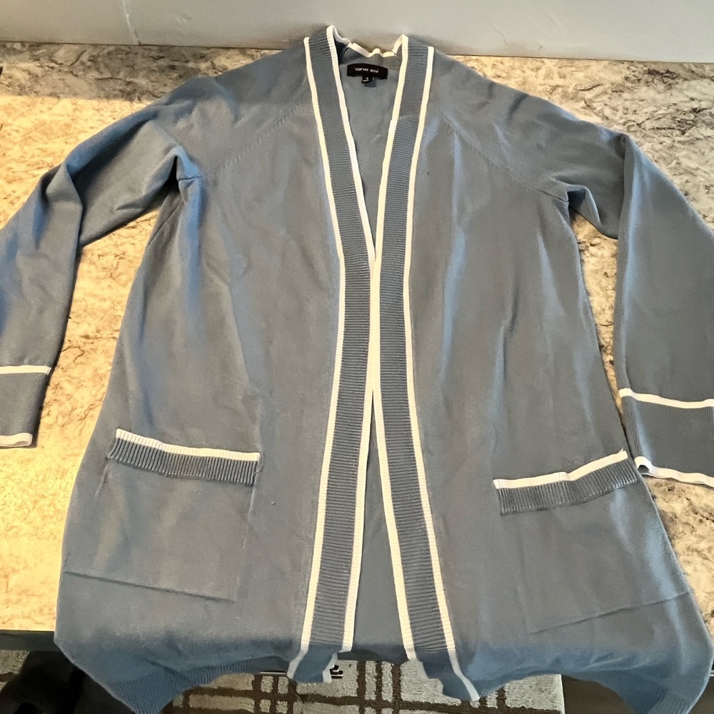 Verve Ami Light Blue Cardigan with White Accents